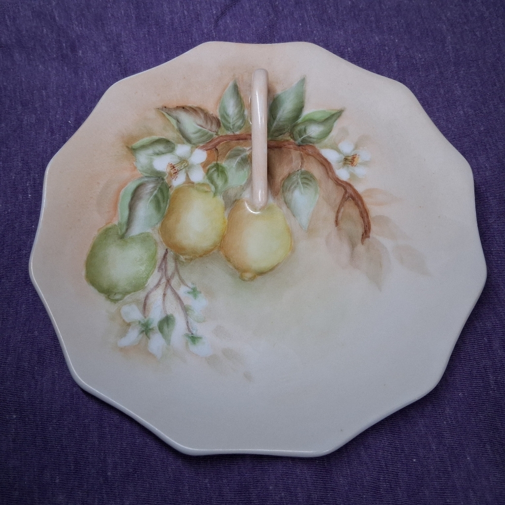 Vintage Hand-painted Fruit Citrus Dish Lemon Tray Tea Service Handled Plate - Picture 3 of 16